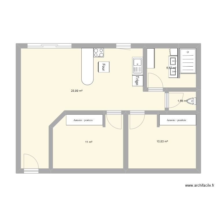 Locatif . Plan de 5 pièces et 58 m2