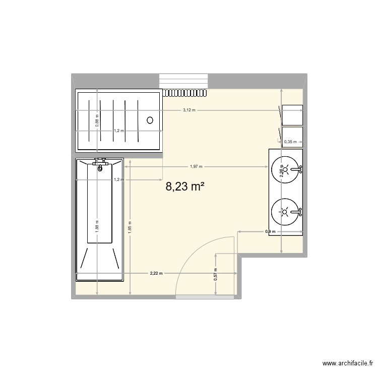 salle de bain. Plan de 1 pièce et 8 m2