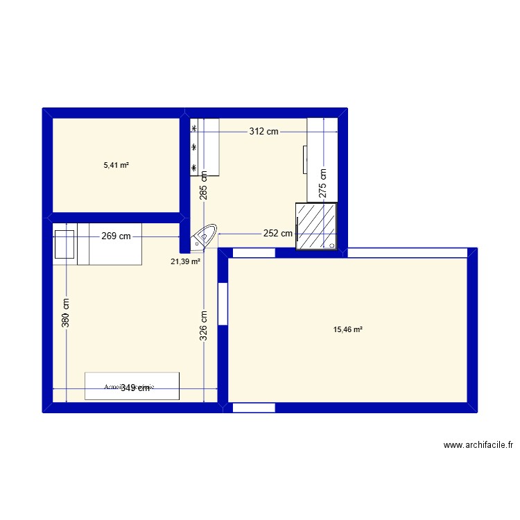 agrandissement. Plan de 4 pièces et 42 m2