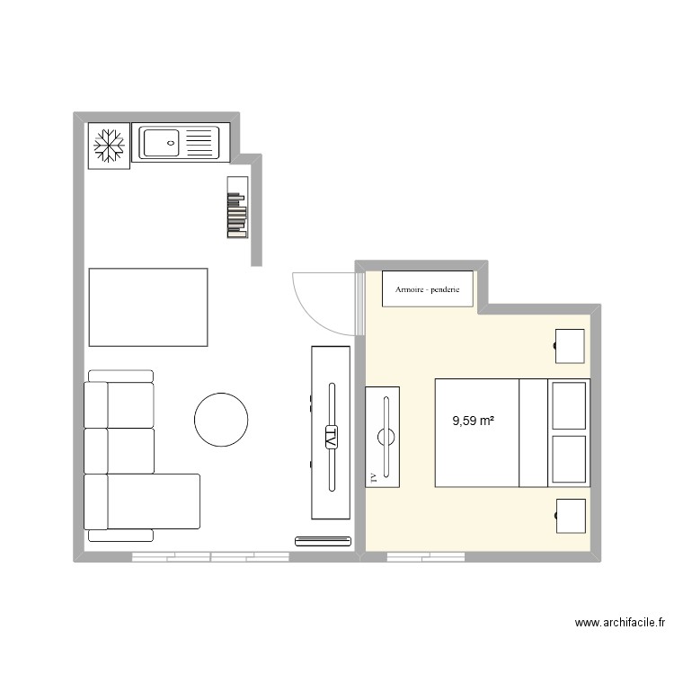 plan. Plan de 1 pièce et 10 m2