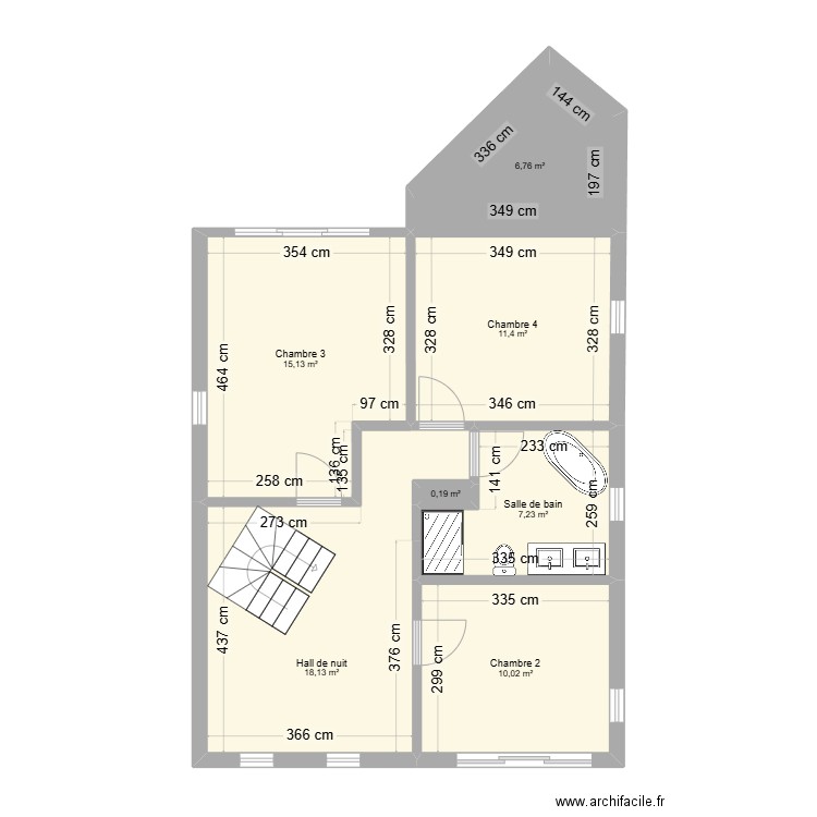 Maison Herve 3 avec cotes. Plan de 7 pièces et 69 m2