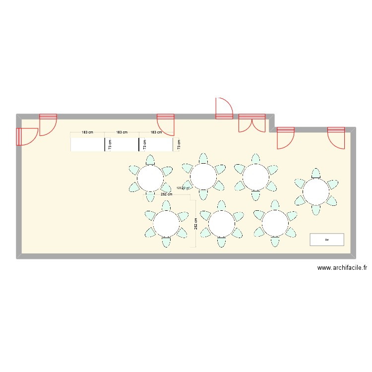 Salle fête. Plan de 1 pièce et 123 m2