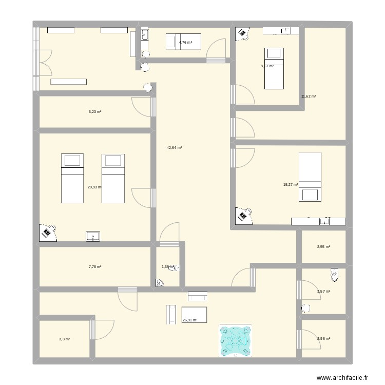 spa 51. Plan de 14 pièces et 159 m2