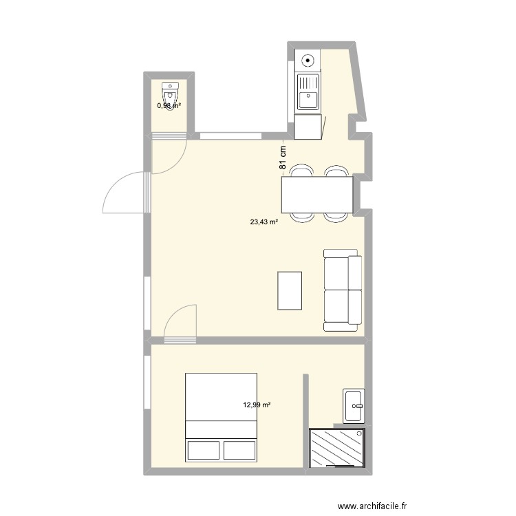 AMSTERDAM V2. Plan de 3 pièces et 37 m2