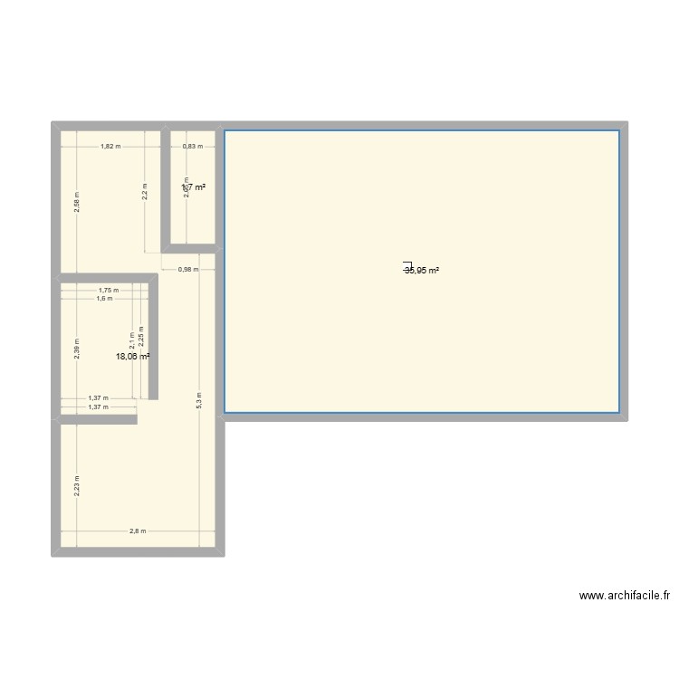 ribouldingad. Plan de 3 pièces et 56 m2