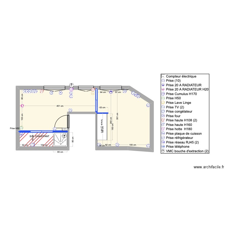 BAT B PRISE. Plan de 3 pièces et 20 m2