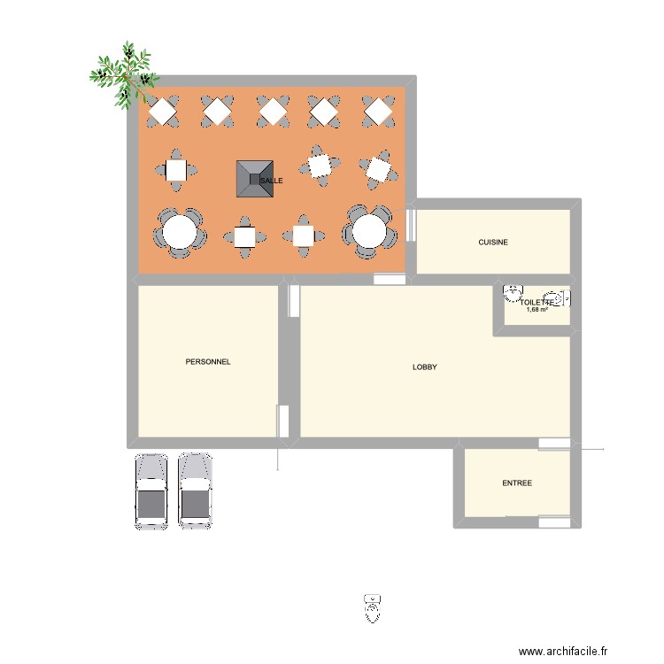 Salle restauration . Plan de 6 pièces et 79 m2