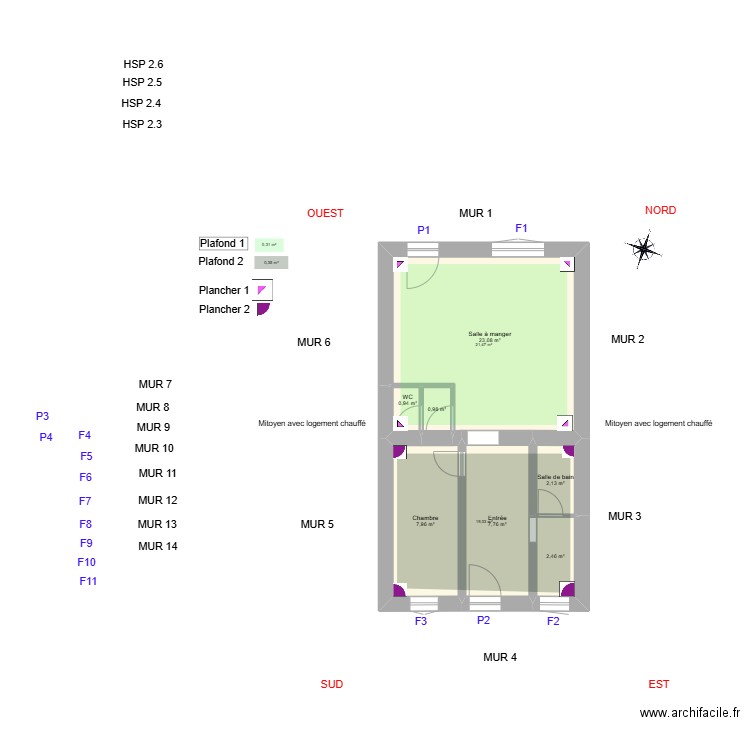 GRELIER_ Projet. Plan de 7 pièces et 45 m2