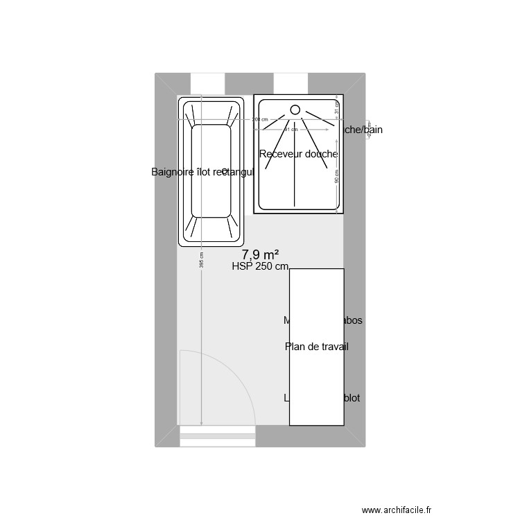 salle de bain rdc. Plan de 1 pièce et 8 m2