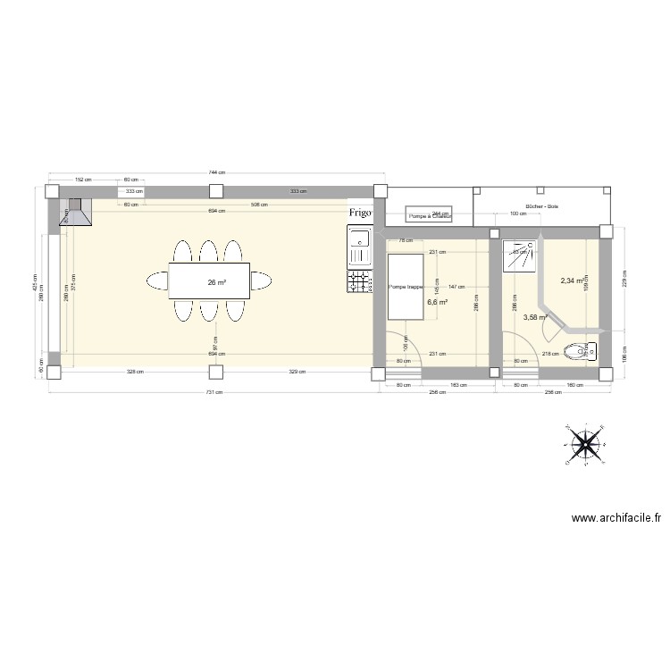 Pool House MONFERMIER. Plan de 4 pièces et 39 m2