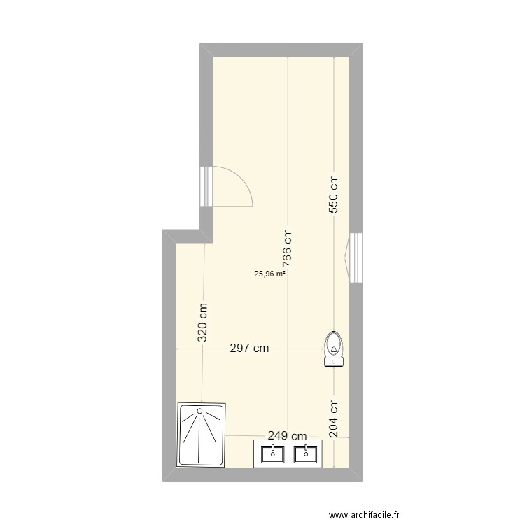 SDB haut. Plan de 1 pièce et 26 m2