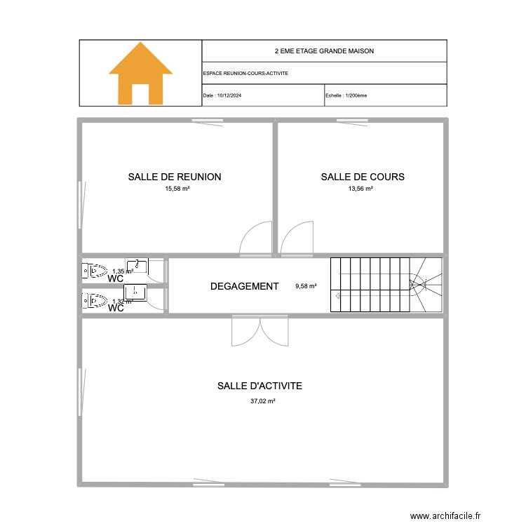 2EME GRANDE MAISON . Plan de 6 pièces et 78 m2