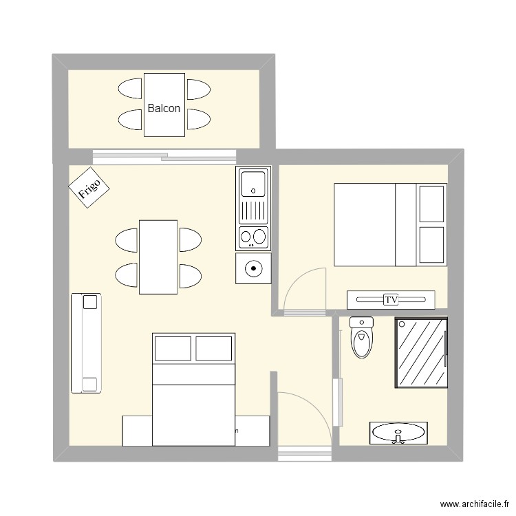 Frejus. Plan de 2 pièces et 34 m2