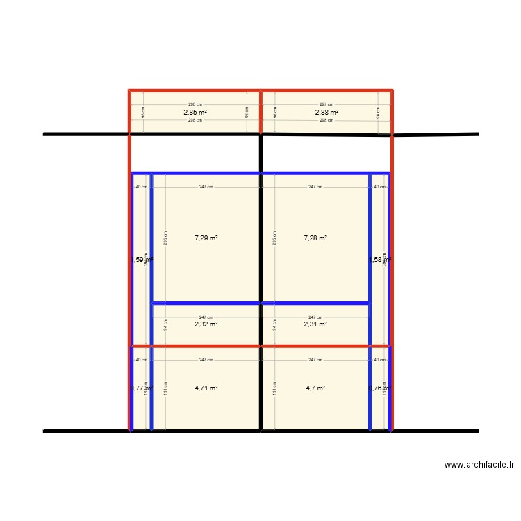 padel. Plan de 12 pièces et 39 m2