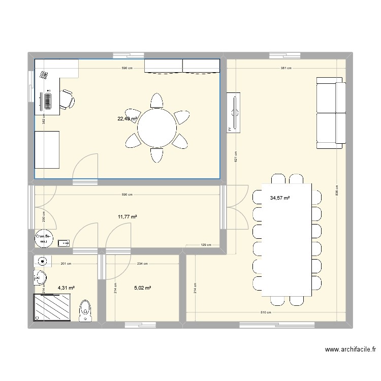 bureau. Plan de 5 pièces et 78 m2