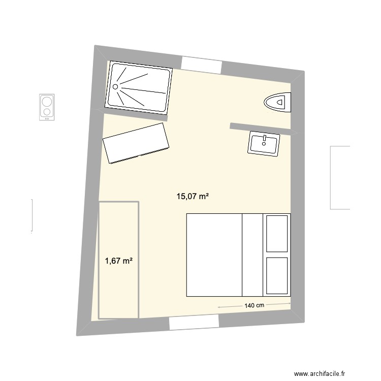 T2 Veyrignac 2. Plan de 3 pièces et 35 m2