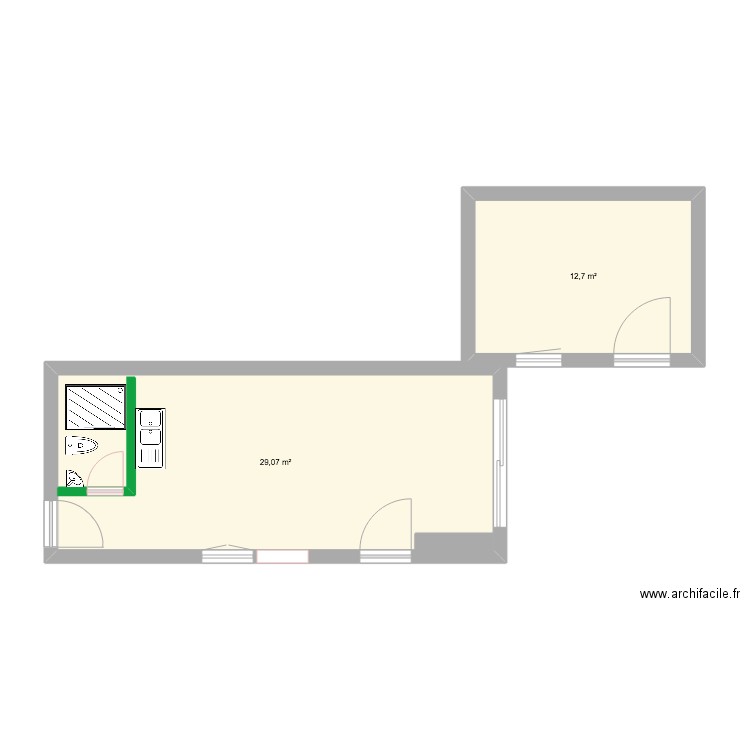 Gite. Plan de 2 pièces et 42 m2