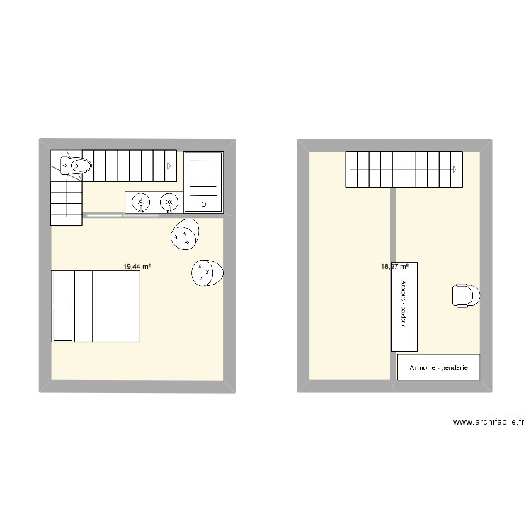 Chabre inter. Plan de 2 pièces et 38 m2