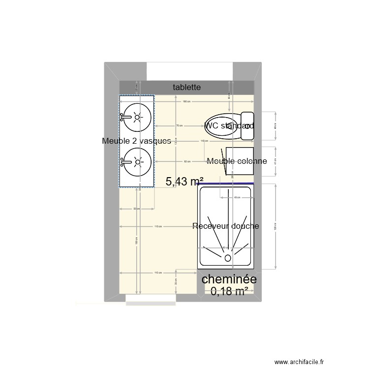 SALLE DE BAIN . Plan de 2 pièces et 6 m2