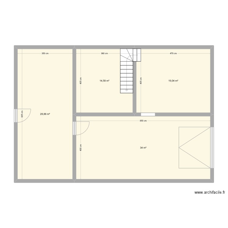 RDC. Plan de 4 pièces et 96 m2