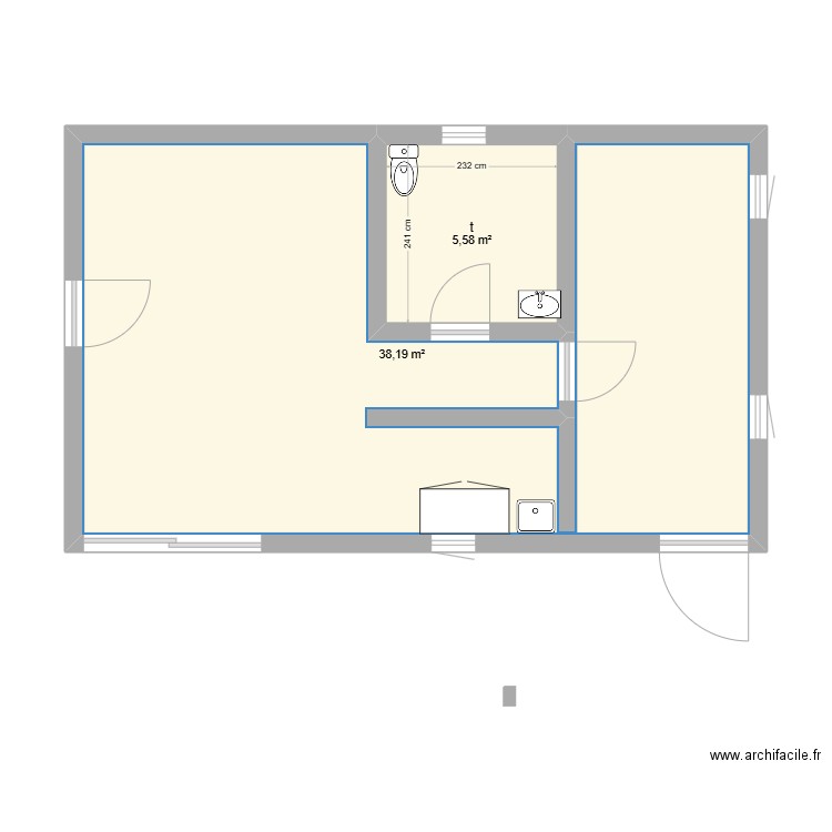 MAISON JOSETTE. Plan de 2 pièces et 44 m2