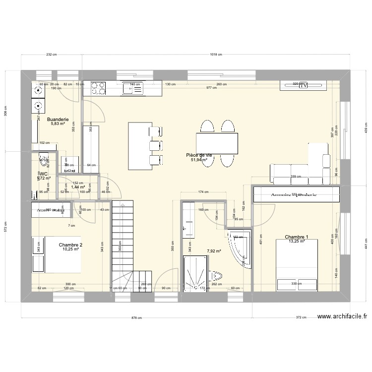 Maison Longchamp. Plan de 7 pièces et 92 m2