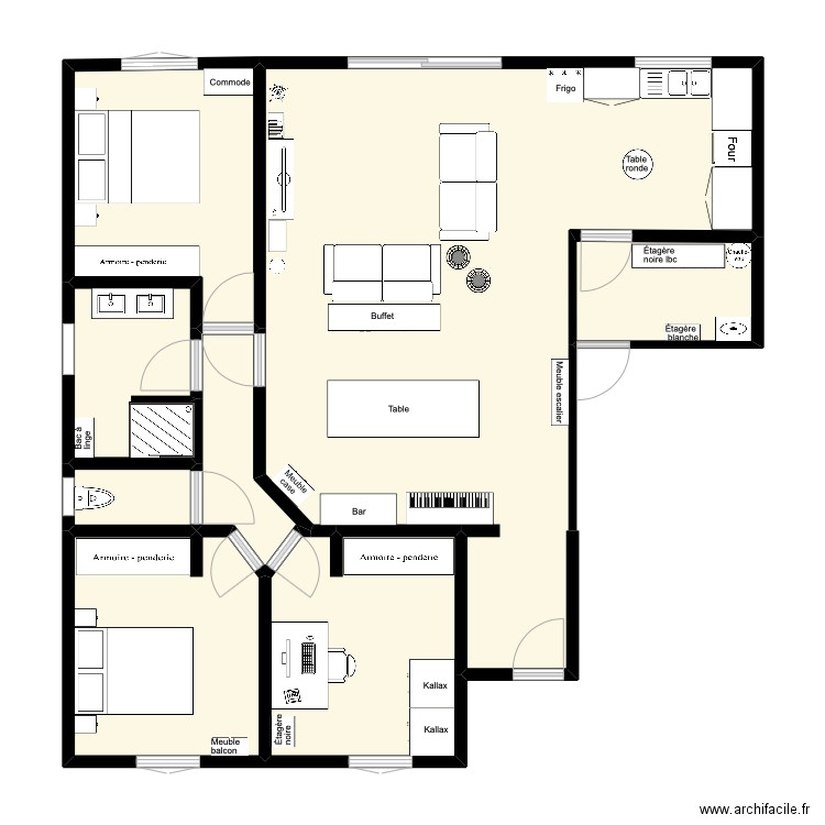 Maison. Plan de 8 pièces et 90 m2