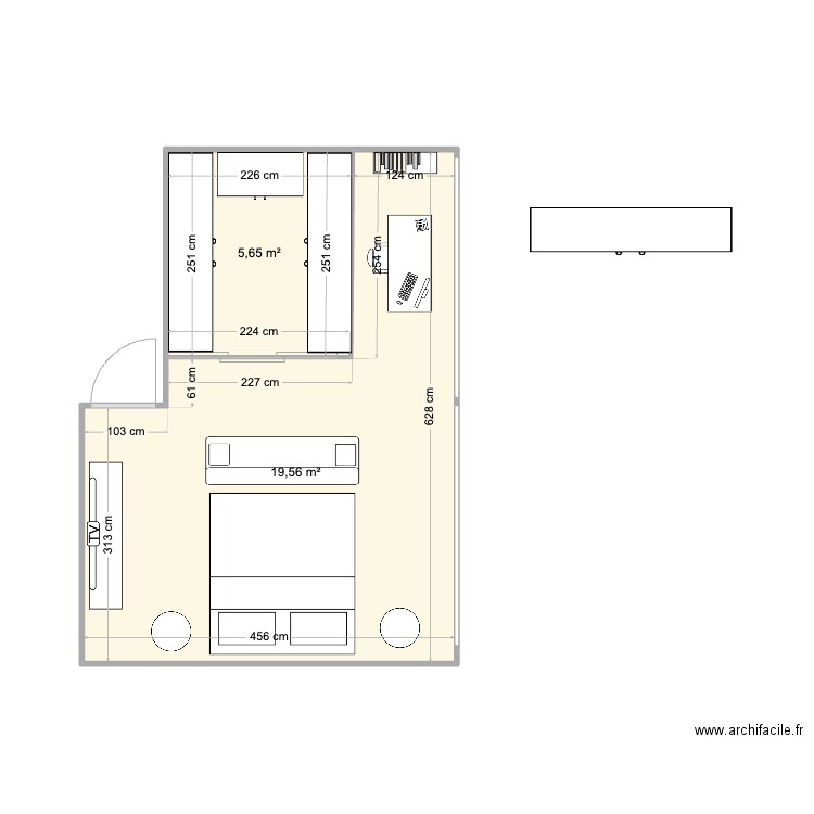 VDA CHAMBRE MASTER 3. Plan de 2 pièces et 25 m2