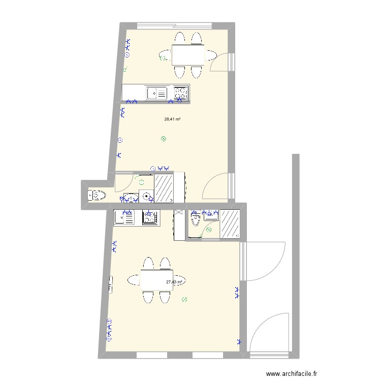 Bruno. Plan de 2 pièces et 56 m2