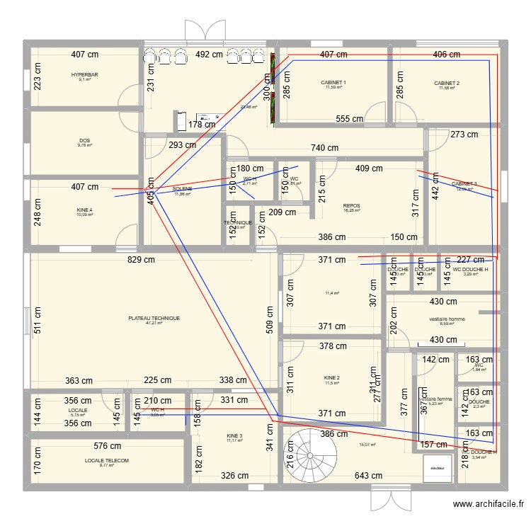 PIERRELAYE ETAGE 4 KINE VARIANTE EAU. Plan de 36 pièces et 547 m2