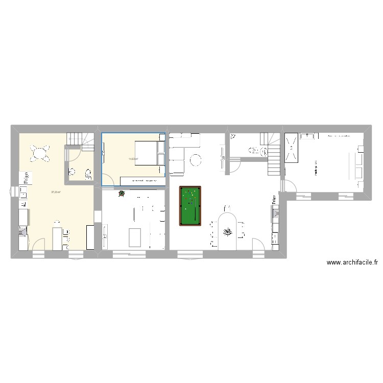 maison voltaire V2. Plan de 2 pièces et 52 m2