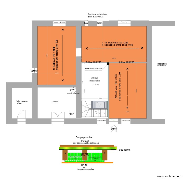 Loft Agrandissement Plancher.+ Coupe.. Plan de 0 pièce et 0 m2