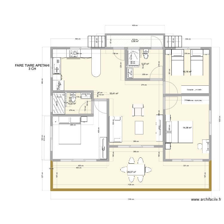 TIARE APETAHI 3CH. Plan de 7 pièces et 97 m2