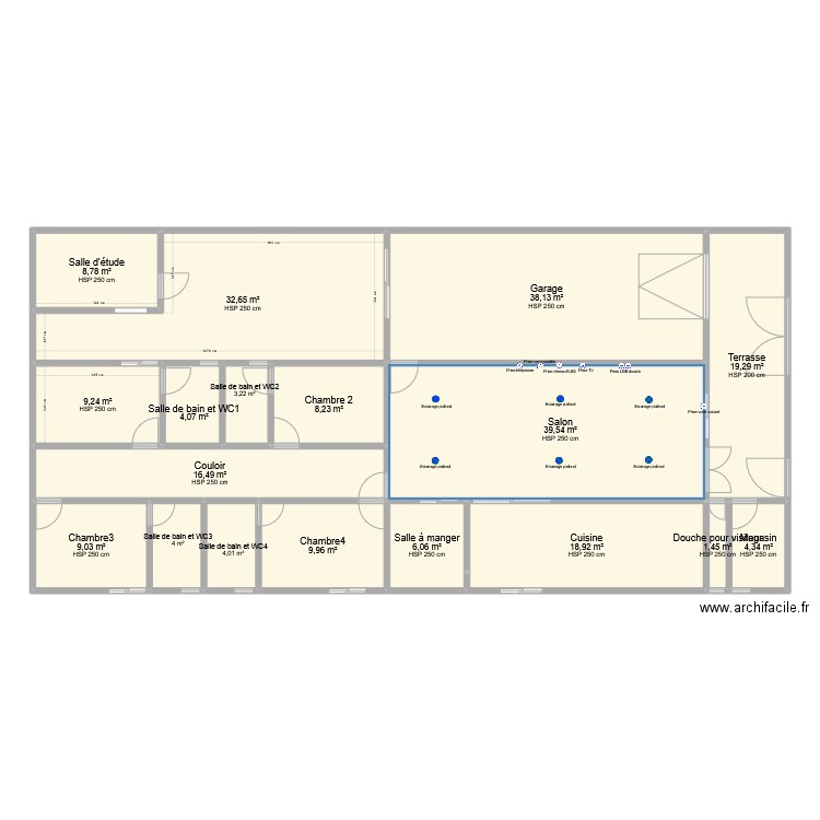 villa 5 piècecs. Plan de 18 pièces et 237 m2