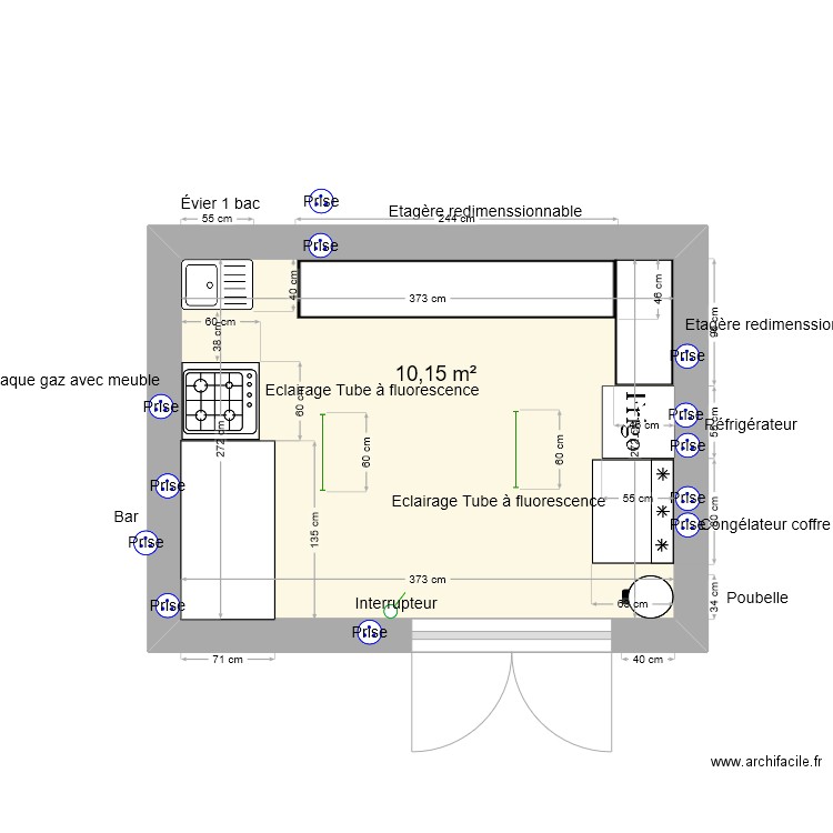 implantation chalet. Plan de 1 pièce et 10 m2