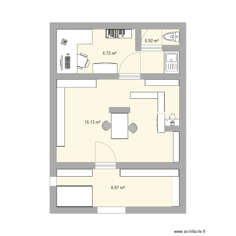 Plan Bijouterie. Plan de 4 pièces et 30 m2