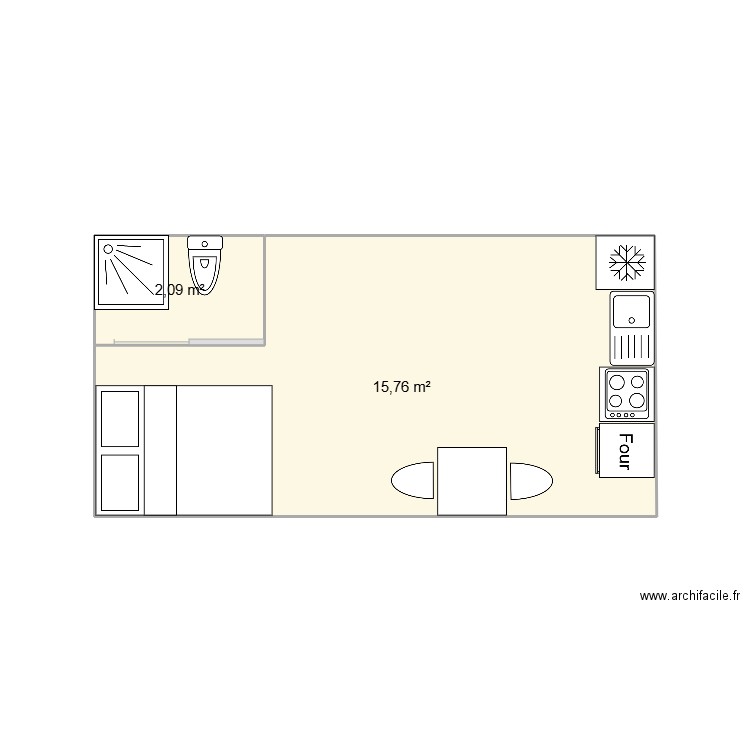 contener. Plan de 2 pièces et 18 m2