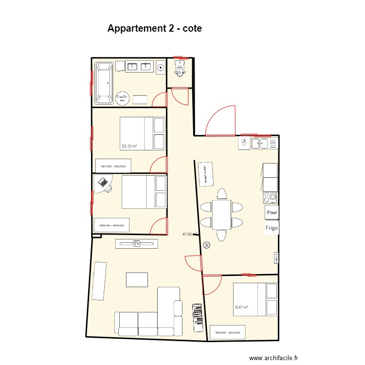 appartement2-F5-aménager-boulangerie. Plan de 4 pièces et 81 m2