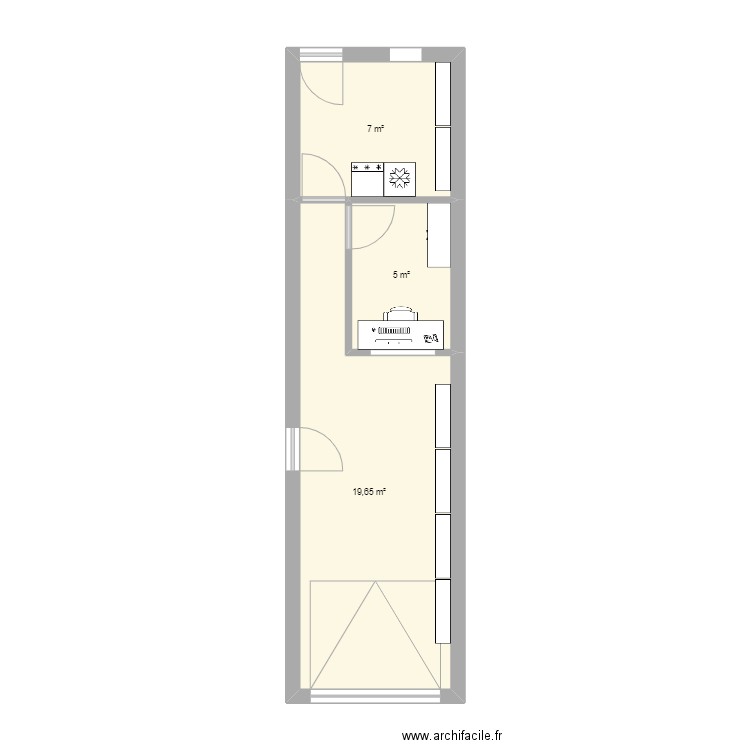 garage. Plan de 3 pièces et 32 m2