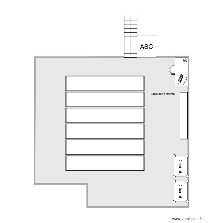 Salle des archives - Plan 1 pièce 84 m2 dessiné par emmaBergeron