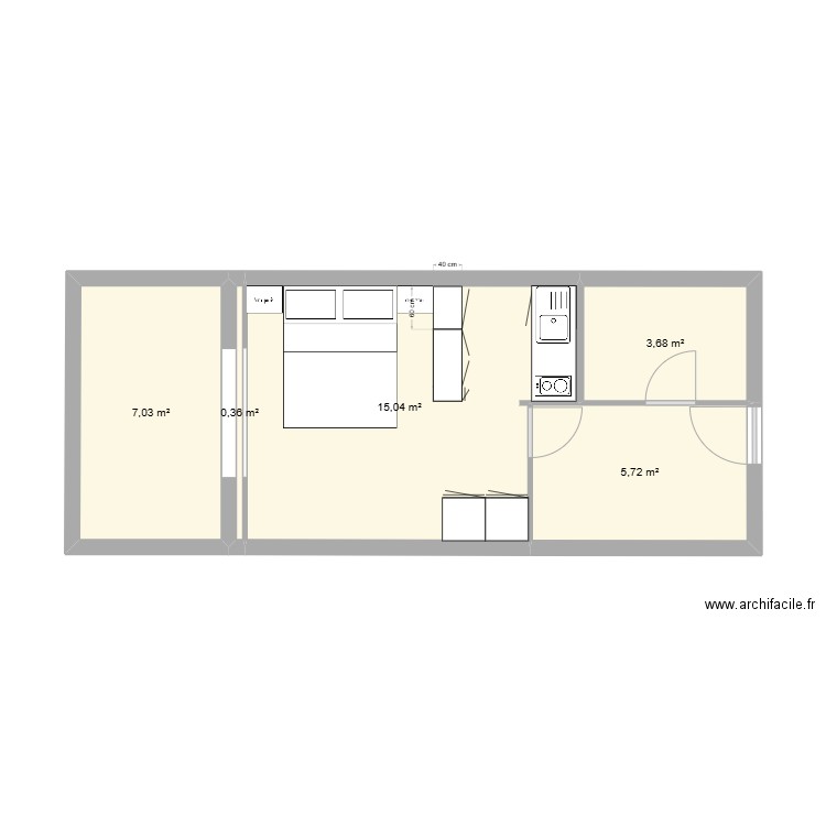 La Londe  cuisine. Plan de 5 pièces et 32 m2