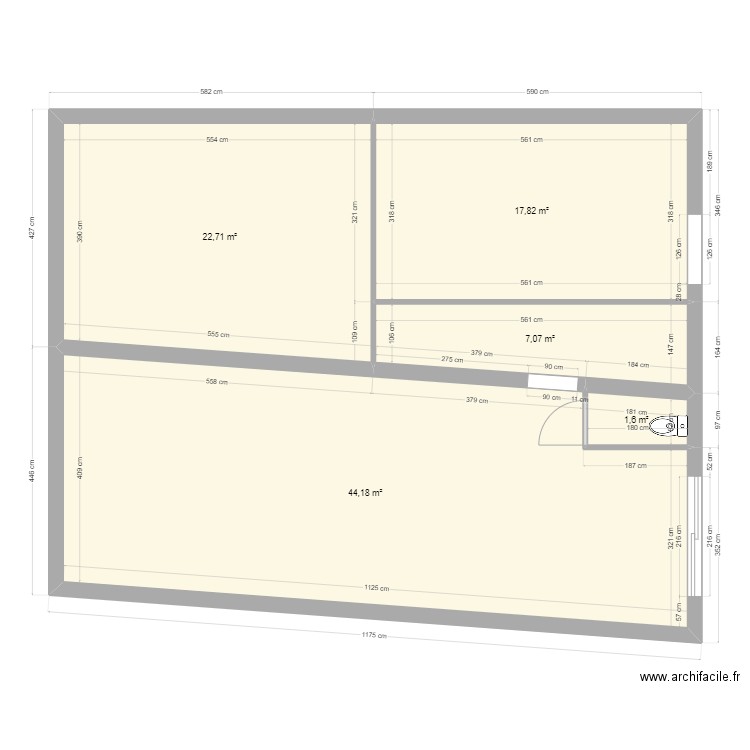 rdc. Plan de 5 pièces et 93 m2