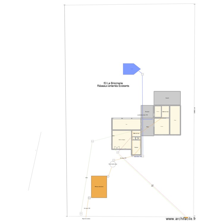 La brionnerie état existant réseaux. Plan de 13 pièces et 184 m2