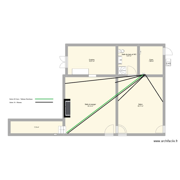 Le Moulin. Plan de 6 pièces et 103 m2