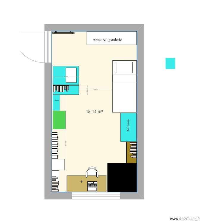 Chambre Antonin. Plan de 1 pièce et 18 m2