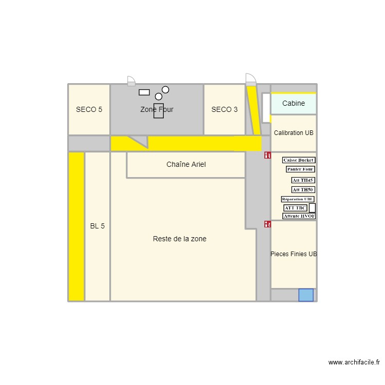 Zone Four et Unibody en l'état. Plan de 21 pièces et 11 m2