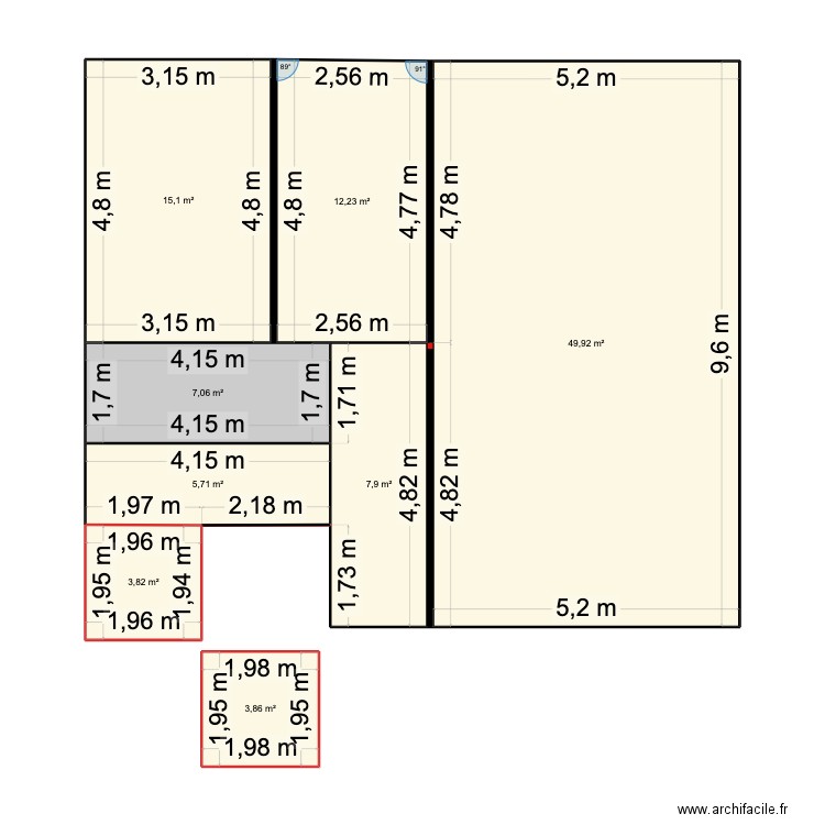 Plan Bostau. Plan de 8 pièces et 106 m2
