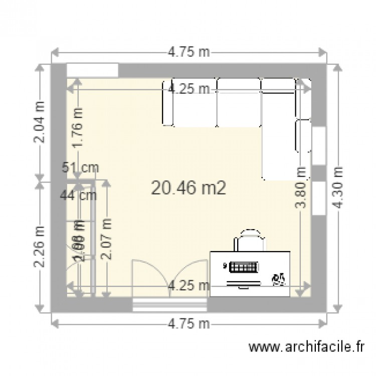 Plan T2 sur Archi Facile. Plan de 0 pièce et 0 m2