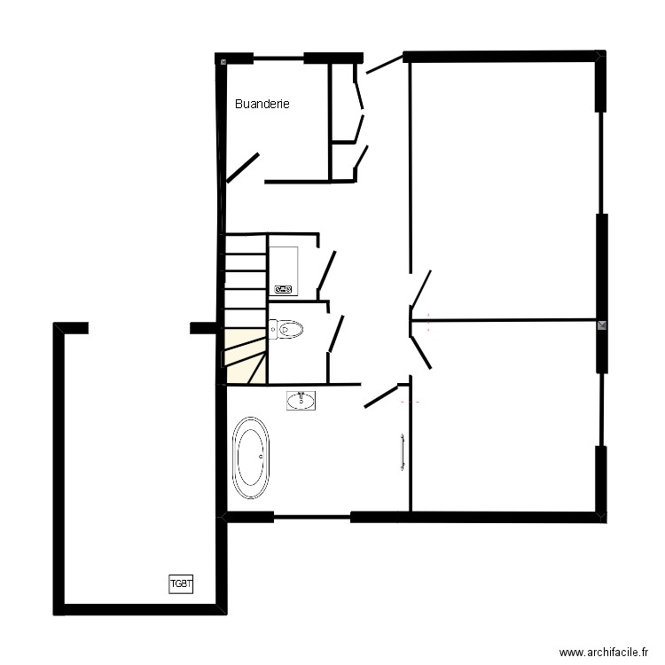 cyril etage bas mur. Plan de 3 pièces et 2 m2