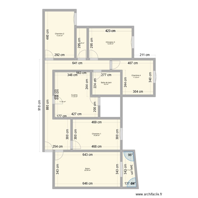 Plan F5 V2. Plan de 10 pièces et 121 m2